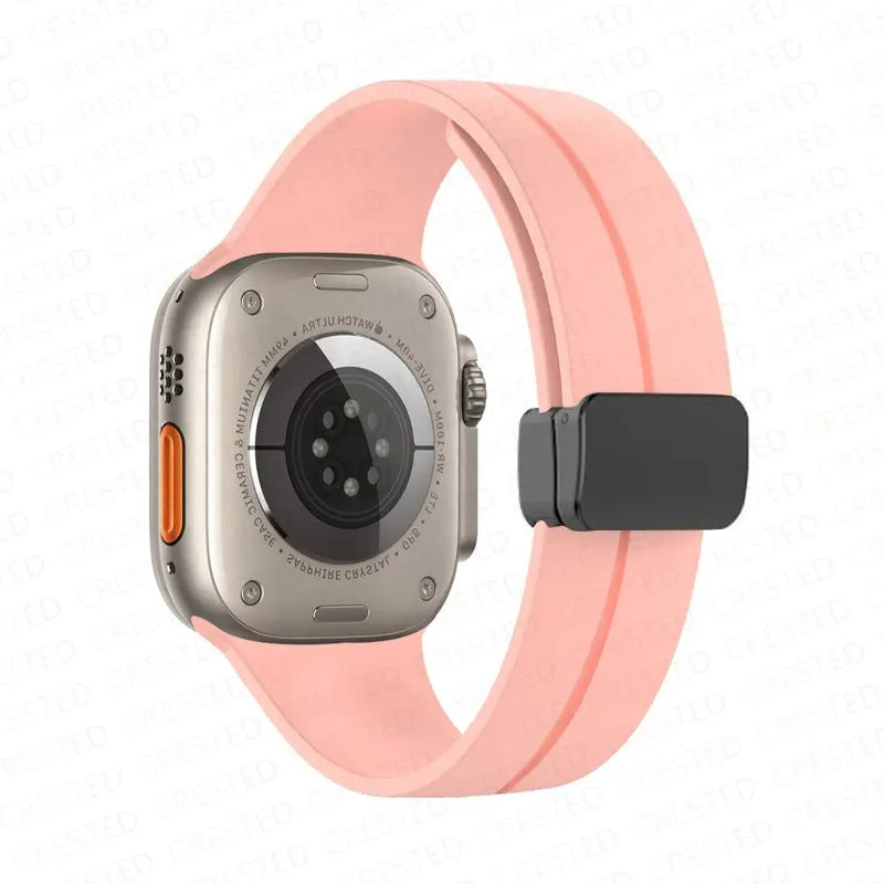 AJM Silicone Smooth Strap Magnetic Adjustable Folding Buckle Strap - Apple Watch Ultra 49mm