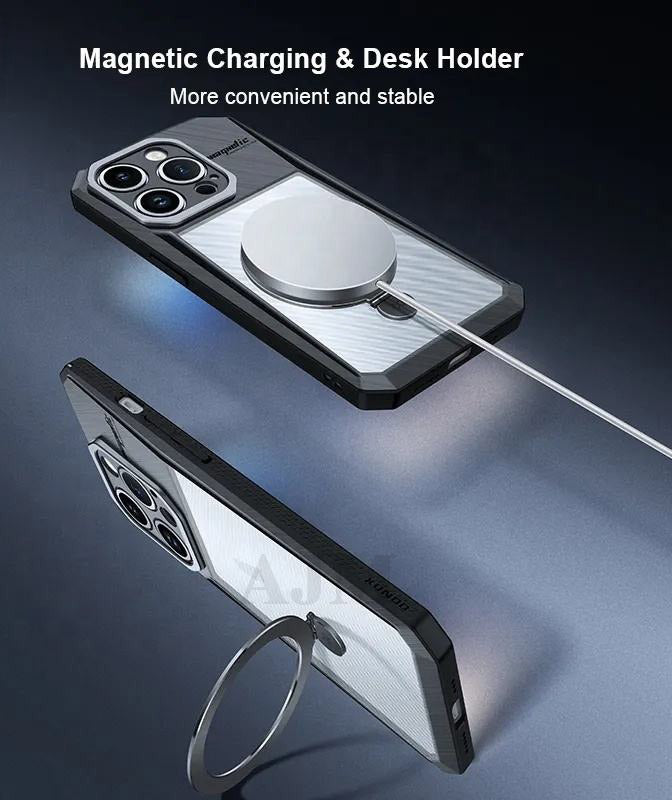 Premium Ultra Clear Magnetic Cyber Holder Phone Case Hybrid Non-Yellowing Case - iPhone