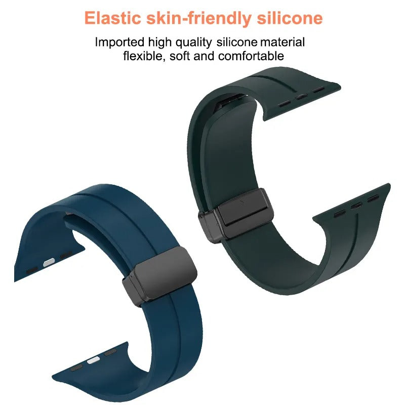 AJM Silicone Smooth Strap Magnetic Adjustable Folding Buckle Strap - 22mm Belt Watches