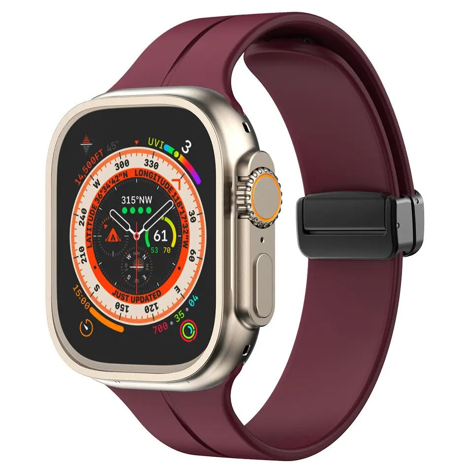 AJM Silicone Smooth Strap Magnetic Adjustable Folding Buckle Strap - Apple Watch Ultra 49mm