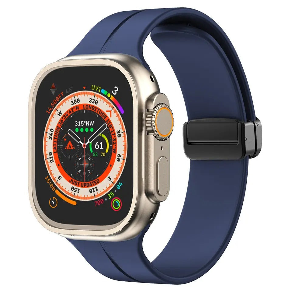 AJM Silicone Smooth Strap Magnetic Adjustable Folding Buckle Strap - Apple Watch Ultra 49mm