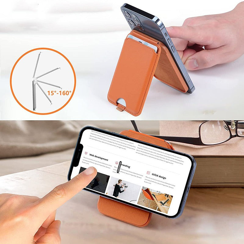 PU Leather Cell Phone Card Holder Wallet Magnetic Case for Back of Phone with Stand-iPhone