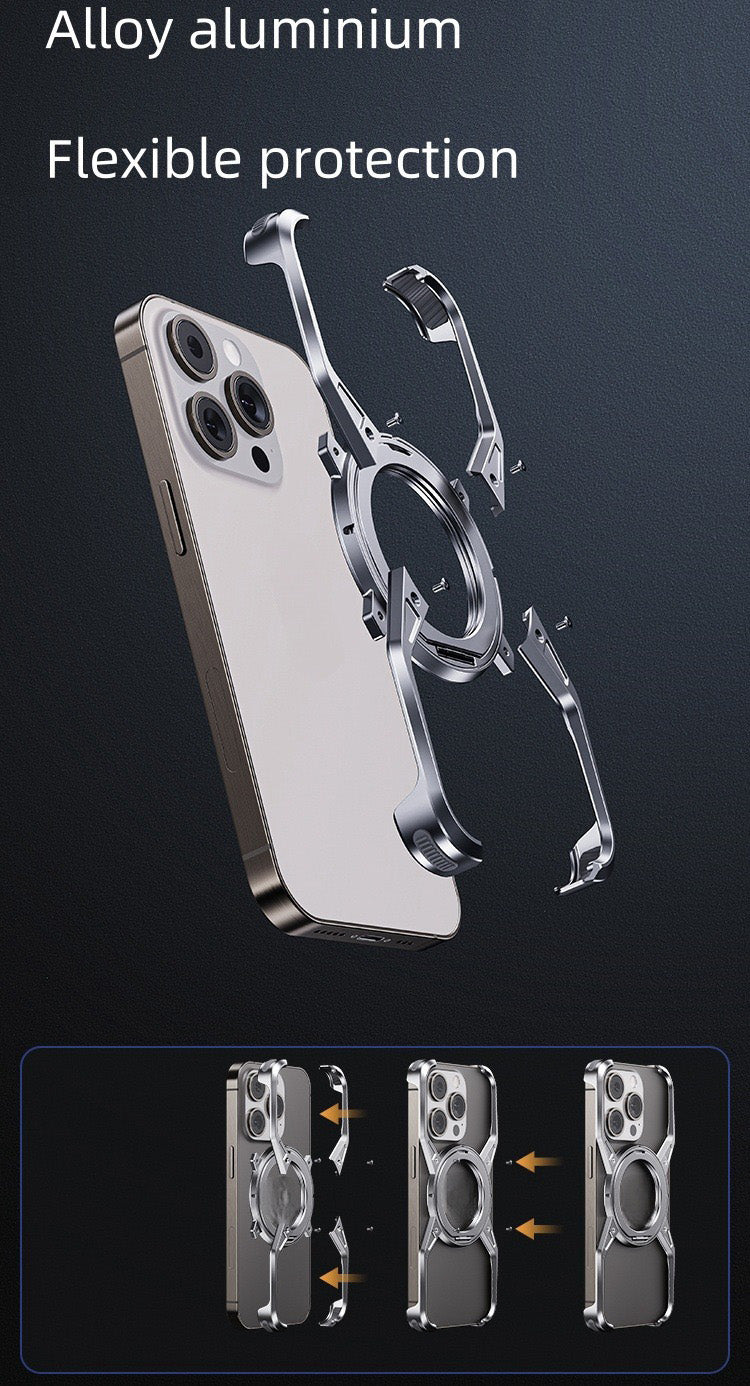 Aluminum Alloy Assembled 360 Rotating Bracket Magnetic Rimless Metal Shockproof Magsafe case - iPhone