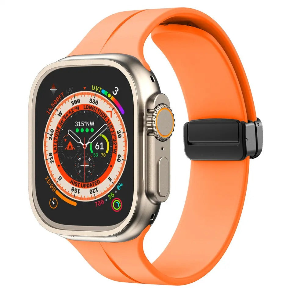 AJM Silicone Smooth Strap Magnetic Adjustable Folding Buckle Strap - Apple Watch Ultra 49mm