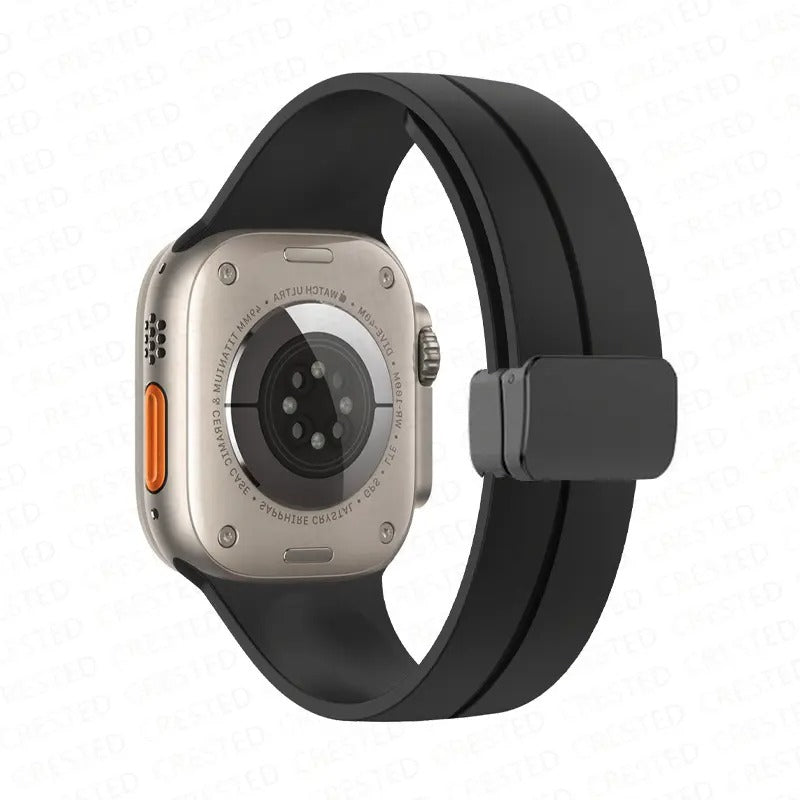 AJM Silicone Smooth Strap Magnetic Adjustable Folding Buckle Strap - Apple Watch Ultra 49mm