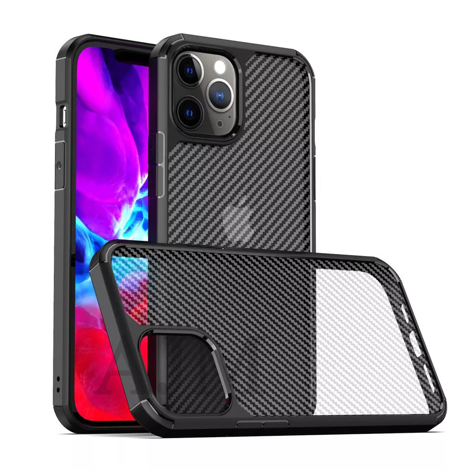 AJM Rugged Defender 2 in 1 Hybrid Armor Shockproof TPU Pc Matte Carbon Fiber Phone Case for Apple iPhone 11
