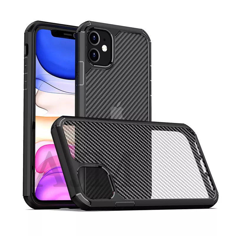 AJM Rugged Defender 2 in 1 Hybrid Armor Shockproof TPU Pc Matte Carbon Fiber Phone Case for Apple iPhone 11