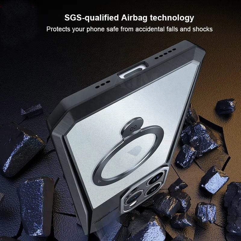 Premium Ultra Clear Magnetic Cyber Holder Phone Case Hybrid Non-Yellowing Case - iPhone