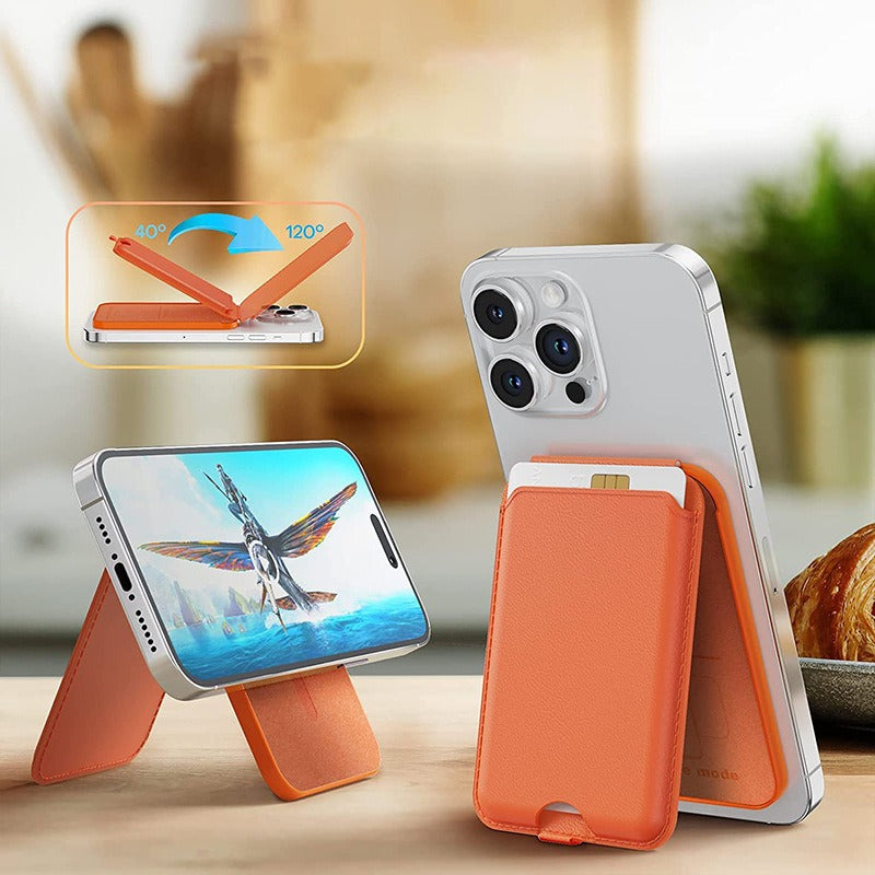PU Leather Cell Phone Card Holder Wallet Magnetic Case for Back of Phone with Stand-iPhone