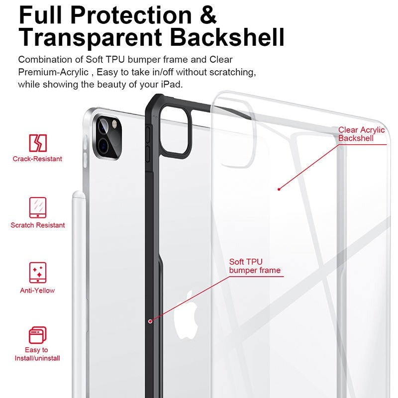 Acrylic Airbags Hinge Shockproof Transparent Case with Black Side Border - Apple iPad Pro