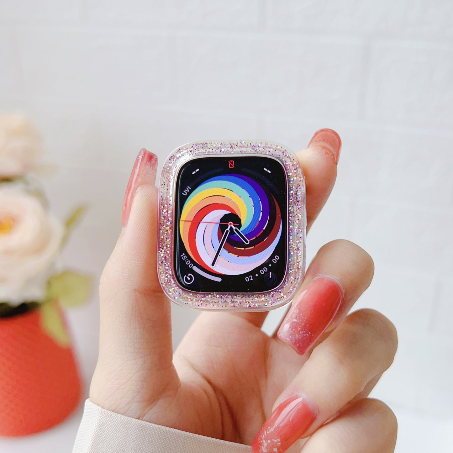 Laser Pearl Glitter Smart Watch Hard Plastic Protective Colorful Bumper Case - Apple iWatch 8/7/6/5/4/3/2