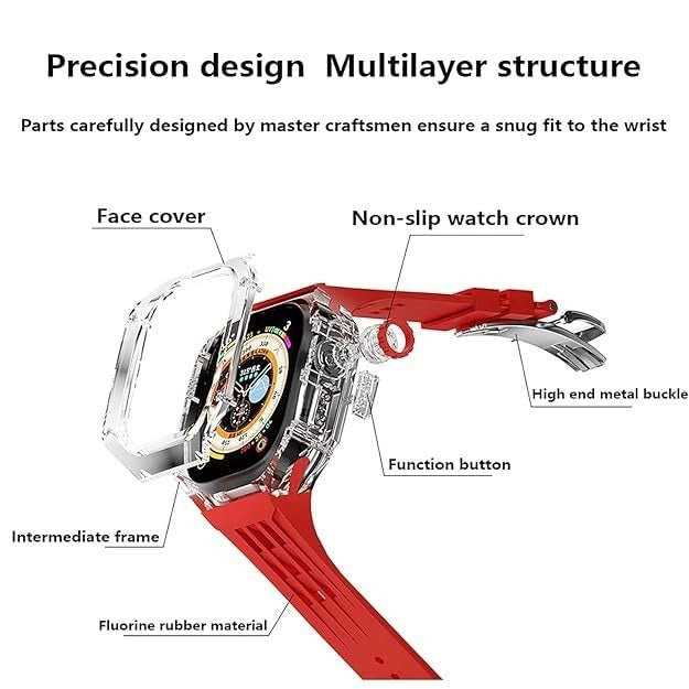 AJM  Modification Kit Case Luxury Transparent Mod Kit Fluororubber Strap for Apple Watch Ultra 2 49mm
