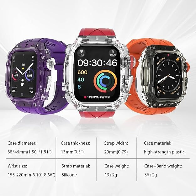 AJM  Modification Kit Case Luxury Transparent Mod Kit Fluororubber Strap for Apple Watch Ultra 2 49mm