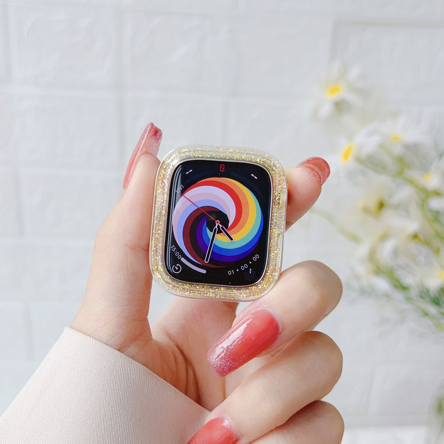 Laser Pearl Glitter Smart Watch Hard Plastic Protective Colorful Bumper Case - Apple iWatch 8/7/6/5/4/3/2