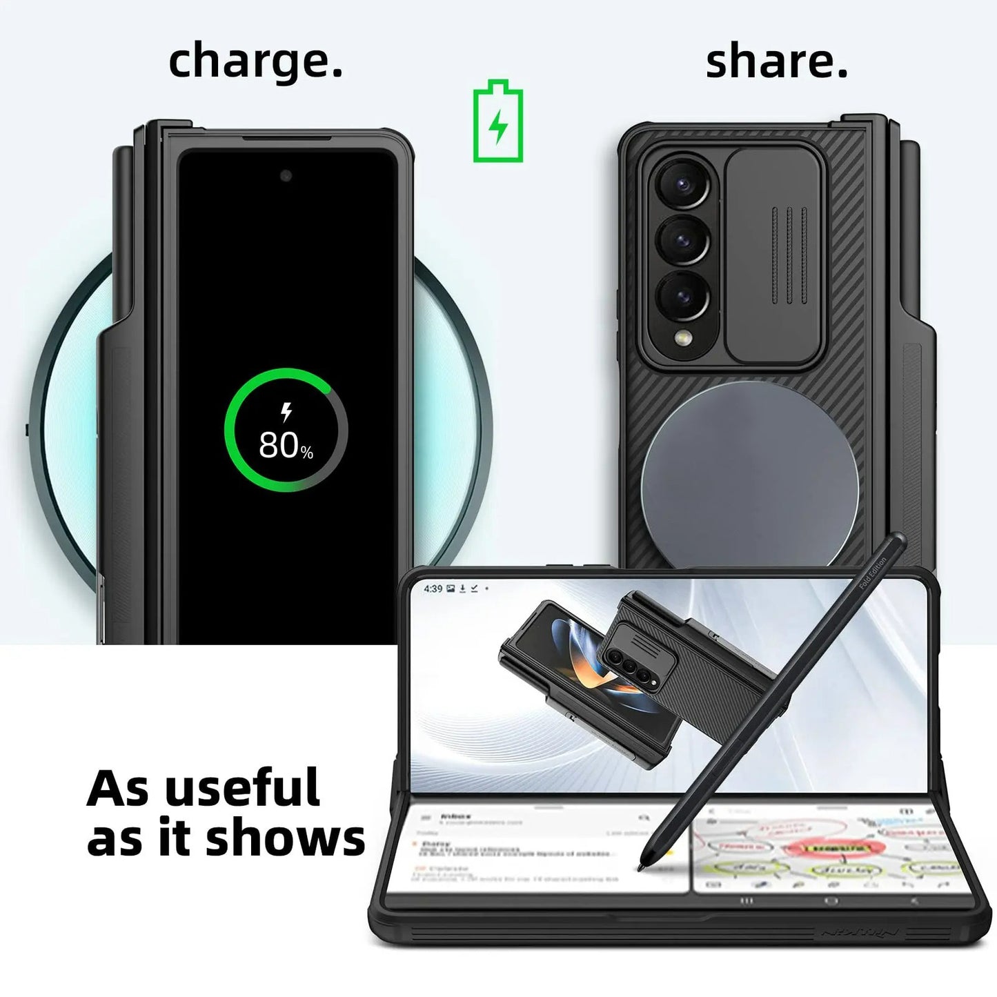 Nillkin Bumper Case For Samsung Galaxy Z Fold 4 Standing Cover With S Pen Holder and Kickstand
