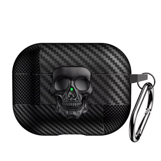 AJM Mixed Carbon Fiber Texture Punk Rotate Metal Skull Protective Case Compatible with Apple Airpods Pro 2