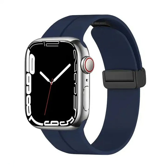 AJM Silicone Smooth Strap Magnetic Adjustable Folding Buckle Strap - Apple Watch 38mm 40mm 41mm Series (SE 7/6/5/4/3/2/1)