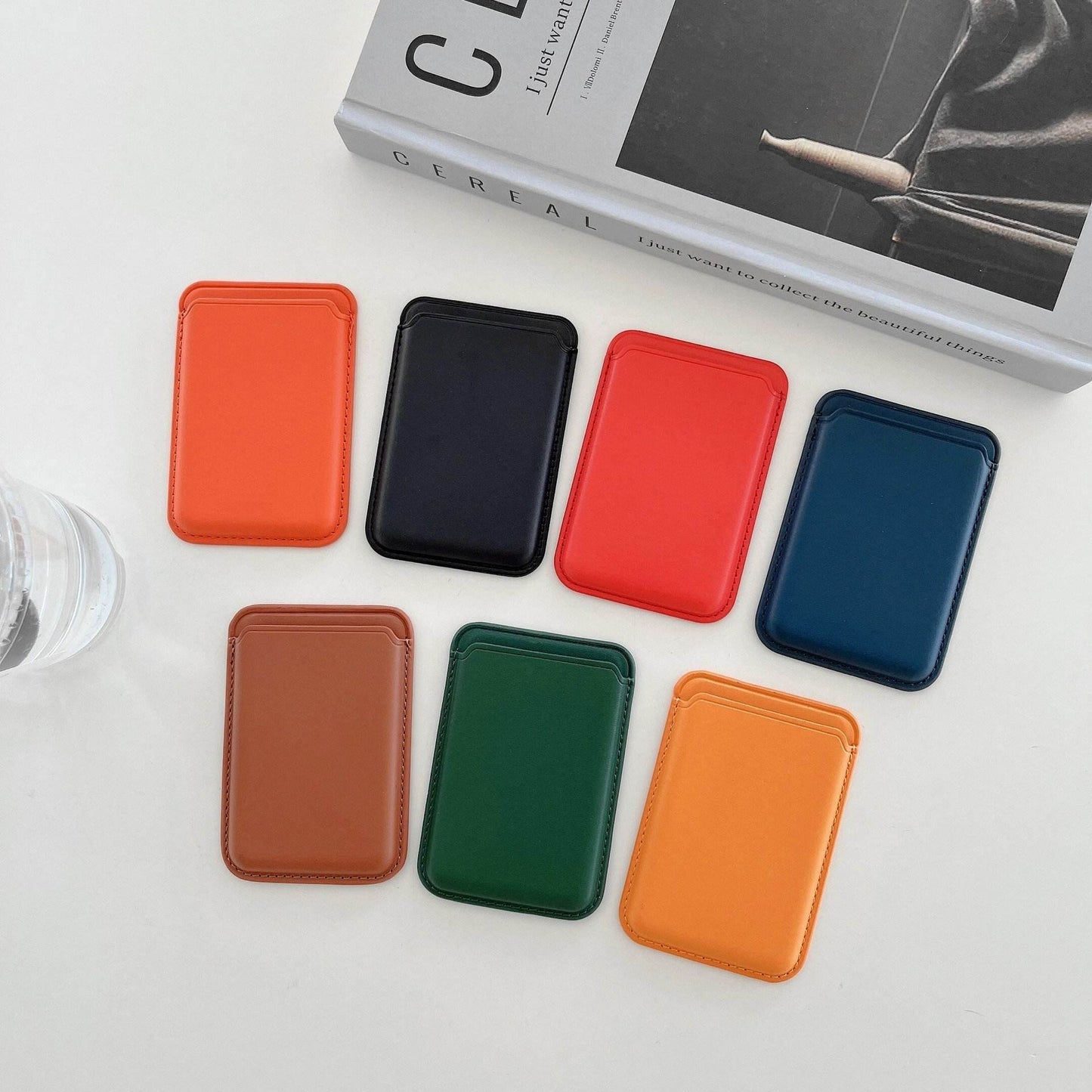 PU Leather Cell Phone Card Holder Wallet Magnetic Case for Back of Phone - iPhone