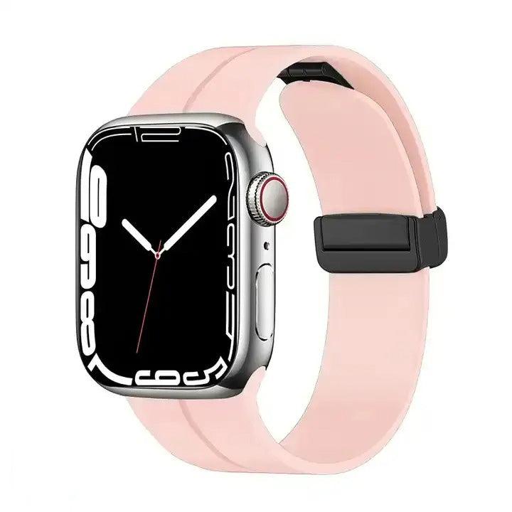 AJM Silicone Smooth Strap Magnetic Adjustable Folding Buckle Strap - Apple Watch 38mm 40mm 41mm Series (SE 7/6/5/4/3/2/1)