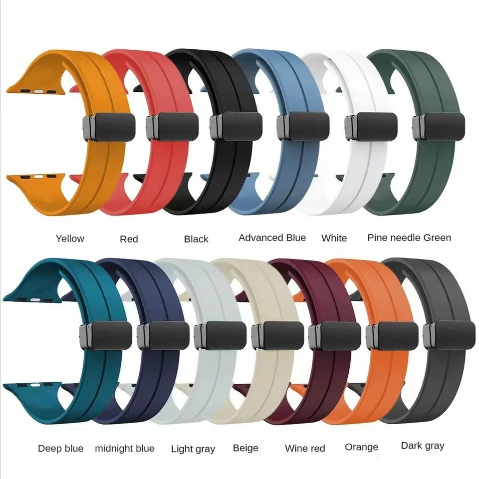 AJM Silicone Smooth Strap Magnetic Adjustable Folding Buckle Strap - Apple Watch 38mm 40mm 41mm Series (SE 7/6/5/4/3/2/1)