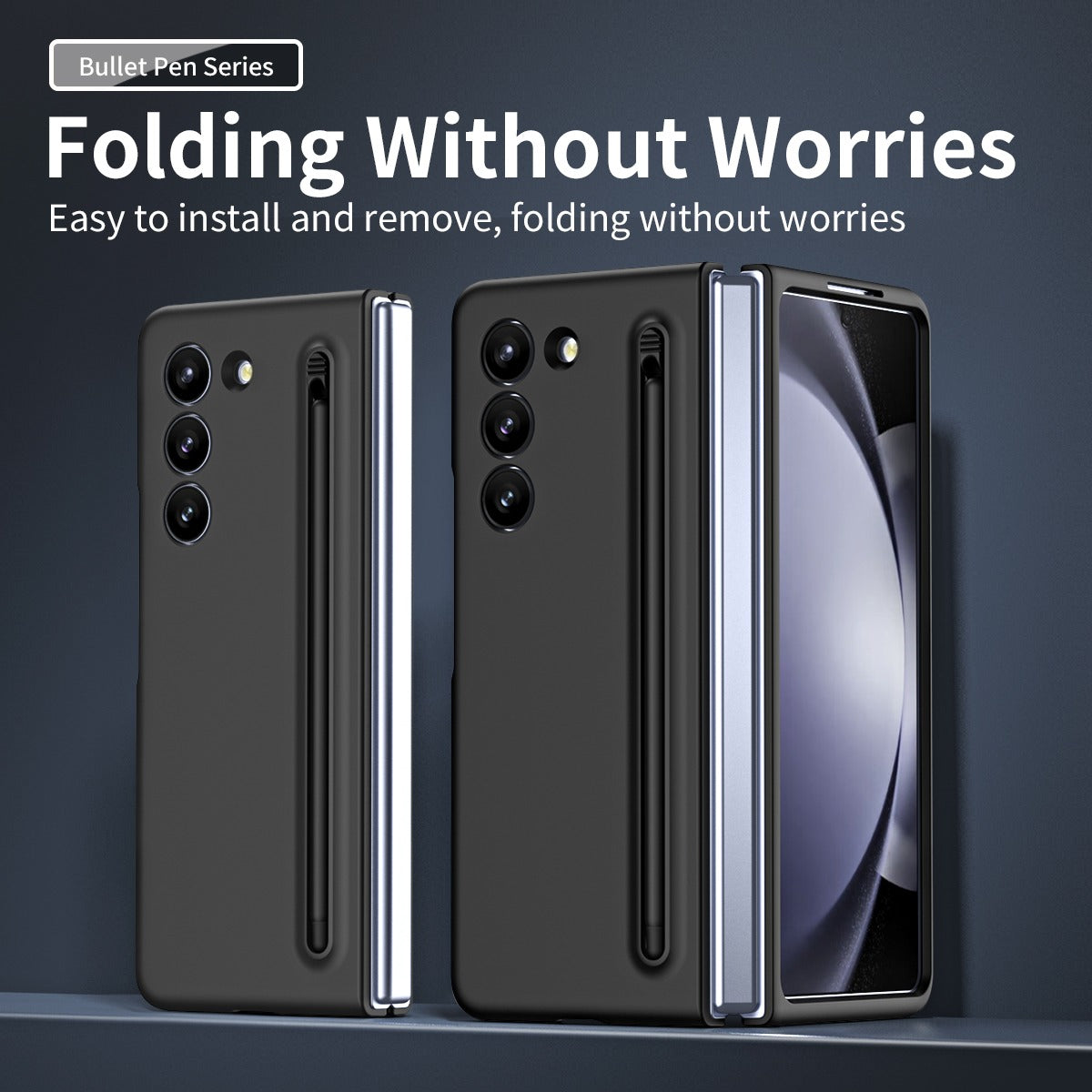 Solid PC Smart Phone case with Pen Frosted PC - Samsung Galaxy Z Fold 5