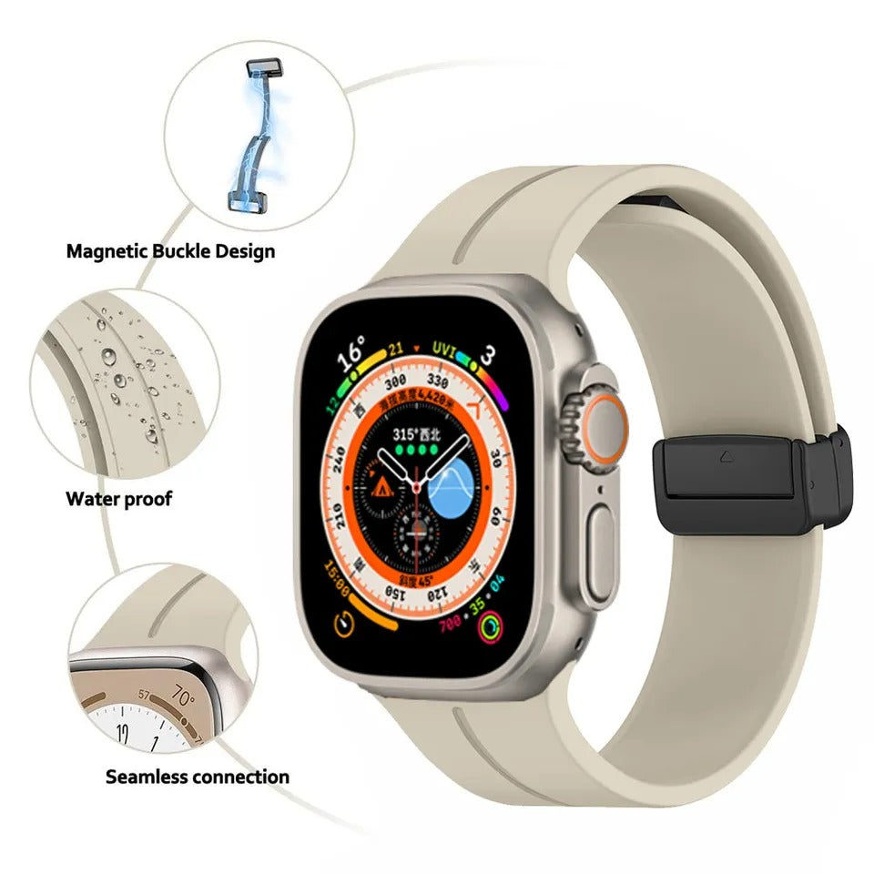 AJM Silicone Smooth Strap Magnetic Adjustable Folding Buckle Strap - Apple Watch 38mm 40mm 41mm Series (SE 7/6/5/4/3/2/1)