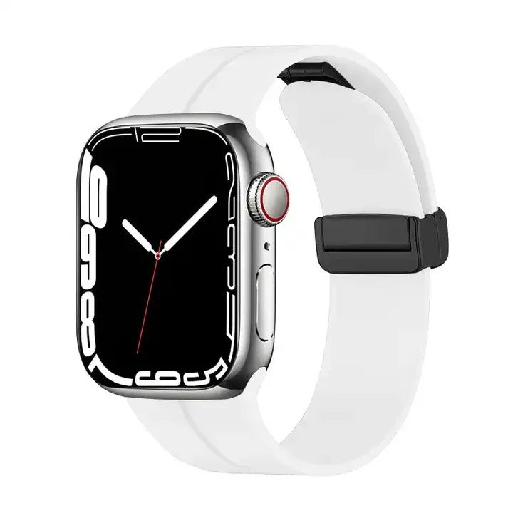 AJM Silicone Smooth Strap Magnetic Adjustable Folding Buckle Strap - Apple Watch 38mm 40mm 41mm Series (SE 7/6/5/4/3/2/1)