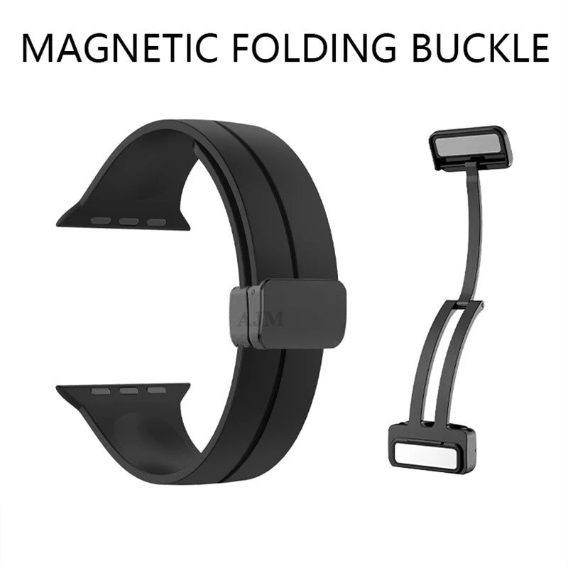 AJM Silicone Smooth Strap Magnetic Adjustable Folding Buckle Strap - 22mm Belt Watches