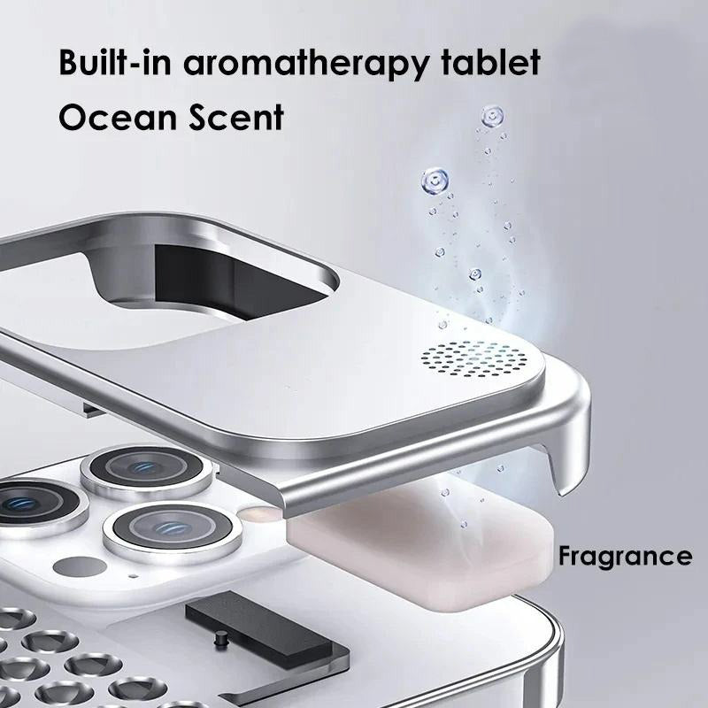 Metal Heat Dissipation Phone Cooling Fragrance Rimless Hollow Aluminium Shockproof Case - iPhone
