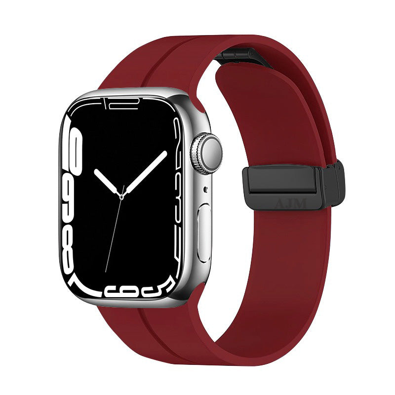 AJM Silicone Smooth Strap Magnetic Adjustable Folding Buckle Strap - Apple Watch 38mm 40mm 41mm Series (SE 7/6/5/4/3/2/1)