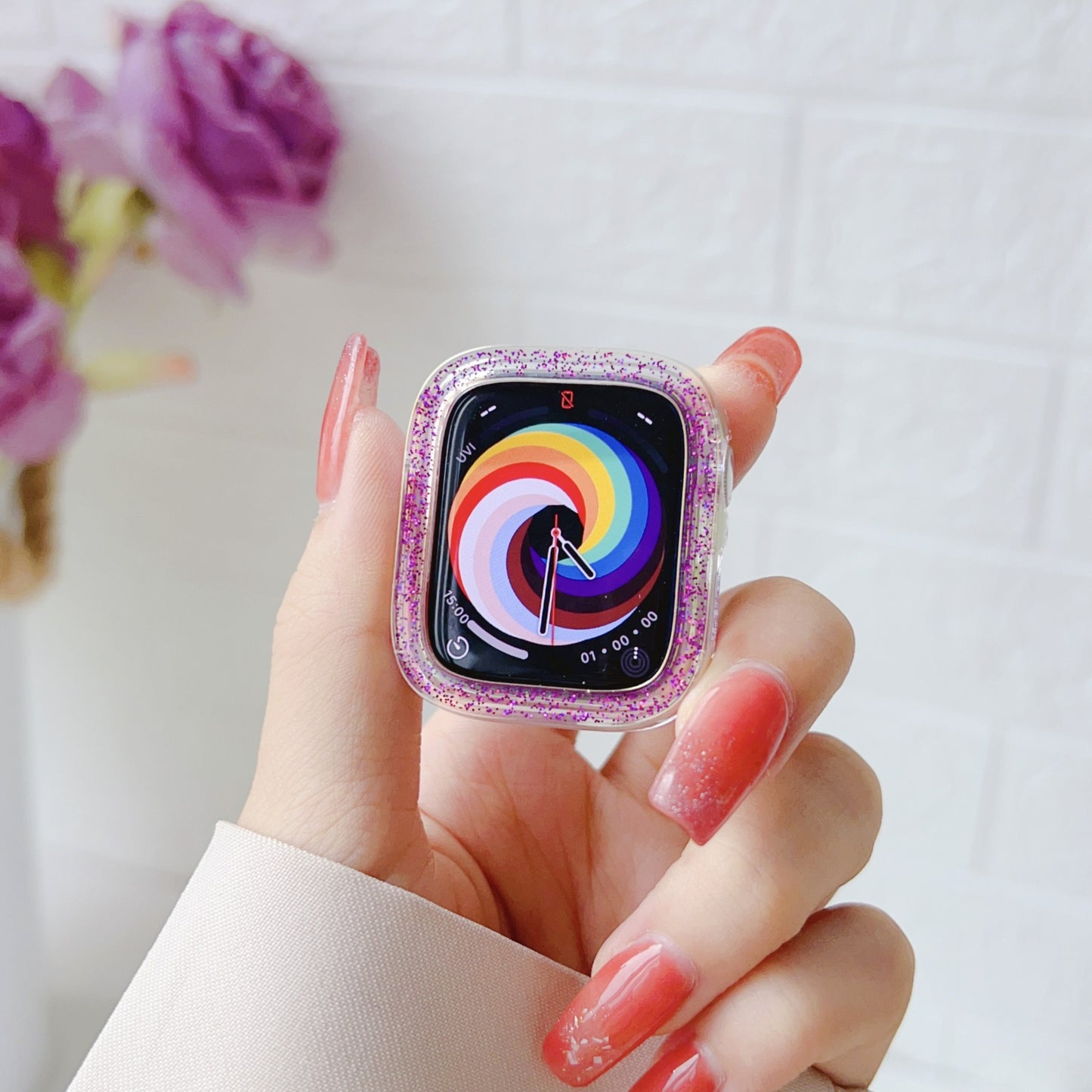 Laser Pearl Glitter Smart Watch Hard Plastic Protective Colorful Bumper Case - Apple iWatch 8/7/6/5/4/3/2