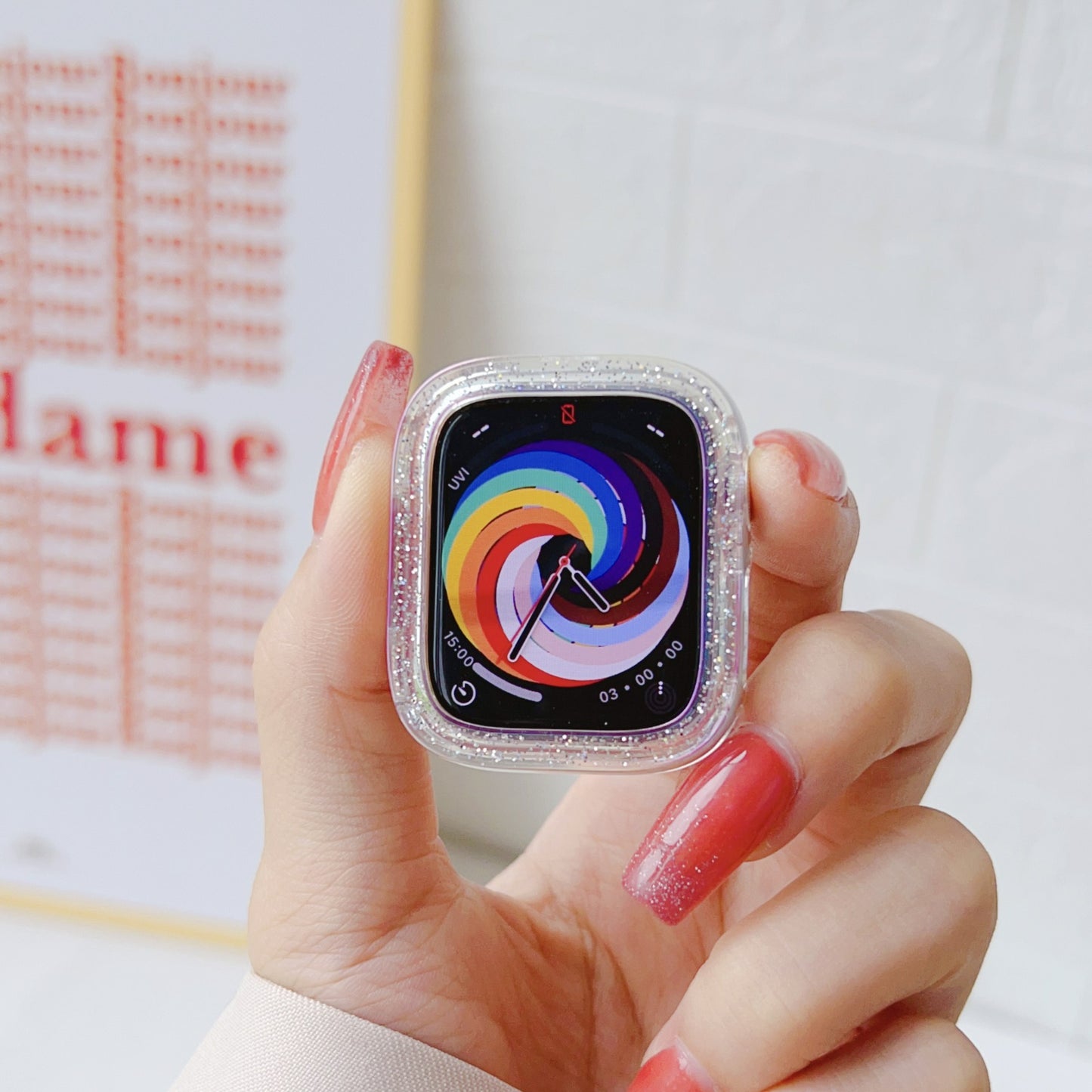 Laser Pearl Glitter Smart Watch Hard Plastic Protective Colorful Bumper Case - Apple iWatch 8/7/6/5/4/3/2