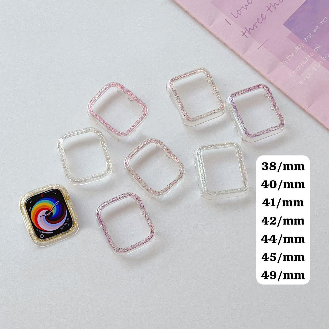 Laser Pearl Glitter Smart Watch Hard Plastic Protective Colorful Bumper Case - Apple iWatch 8/7/6/5/4/3/2